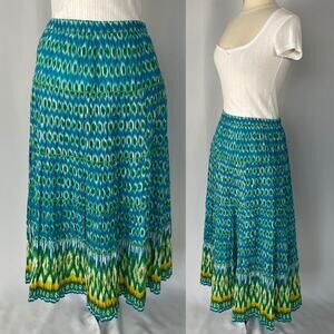 Tiered Maxi Skirt Size Medium Blue Green Boho Print Broomstick Hippie Fairy Y2K